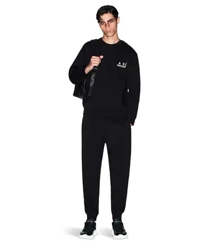 Armani Exchange erkaklar Bonded Stretch Gold Logotip Markaziy Ko'krak Dumaloq Bo'yin Sviter - 5