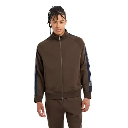 Armani Exchange erkaklar Logotip Stretch Bonded Paxta Fermuarli Sviter - 1
