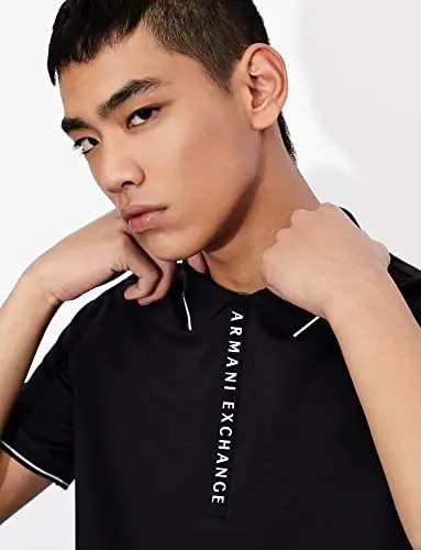 Armani Exchange erkaklar logotipli fermuarli jersi polo - 2