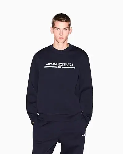 Armani Exchange erkaklar markaziy ko'krak logotipli ekipaj bo'yinbog'i - 4