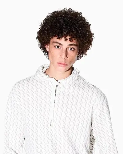 Armani Exchange erkaklar paxta French Terry butun logotipli qalpoqli sviter - 2