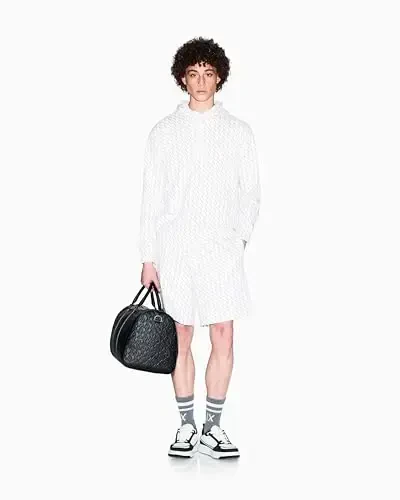 Armani Exchange erkaklar paxta French Terry butun logotipli qalpoqli sviter - 3