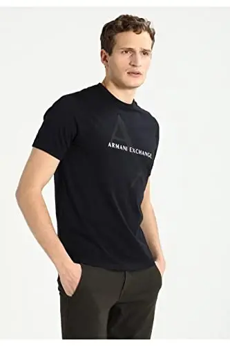 Armani Exchange erkaklar uchun ekipaj bo'yinli logotipi T-ko'ylak, qora, kichik - ARMANI (1)