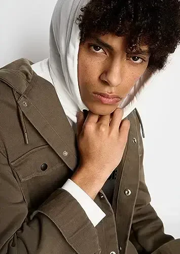 Armani Exchange erkaklar uchun paxta frantsuz teridan foydali logotipli tushirilgan yelkali puloverli kapüşonli svitşot, oqish, kichik - 6