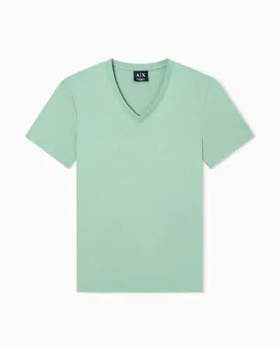 Armani Exchange Erkaklar uchun Pima paxtali trikotaj kalta yengli V-bo‘yinli T-shirt - A | X ARMANI EXCHANGE (1)