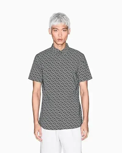 Armani Exchange erkaklar uchun qisqa yengli poplin slim ko'ylak - 4