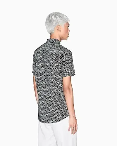 Armani Exchange erkaklar uchun qisqa yengli poplin slim ko'ylak - 5