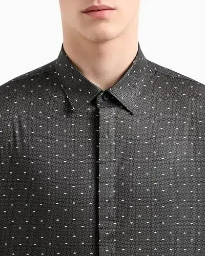 Armani Exchange erkaklar uchun qisqa yengli poplin tor tugmali ko'ylak - 5