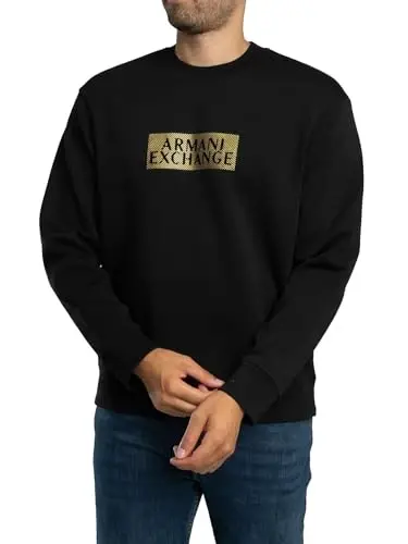 Armani Exchange Men's Bonded Stretch Gold Logo Center Chest Crewneck Sweatshirt - 2