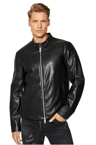 Armani Exchange mens Fitted Full Zip Eco Leather Jacket - A｜X ARMANI EXCHANGE
