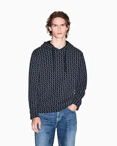 Armani Exchange mens Cotton French Terry All Over Logo Hoodie - 4