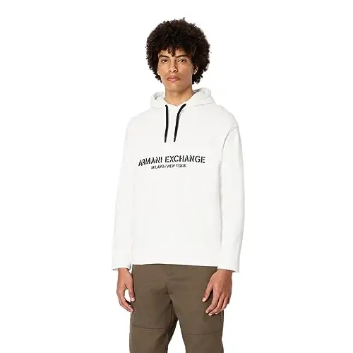 Armani Exchange Men's Cotton French Terry Utility Logo Drop Shoulder Pullover Hoodie Sweatshirt 