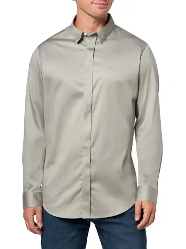 Armani Exchange Men's Long Sleeve Solid Slim Button Down Shirt 