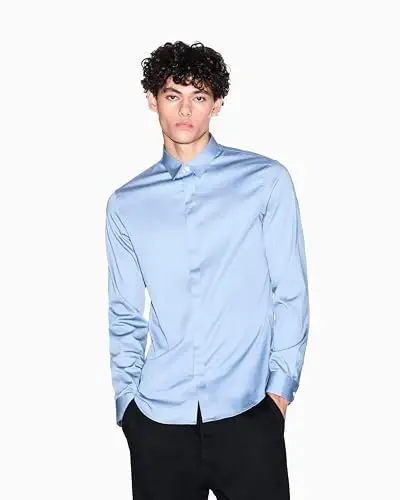 Armani Exchange Erkek Uzun Kollu Düz Dar Kesim Düğmeli Gömlek - 4