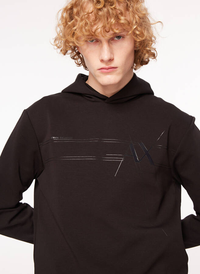 Armani Exchange Hooded Black Men's Sweatshirt 6RZMKB 1200 BLACK - 2