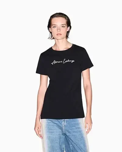 Armani Exchange Womens Regular Fit Monochromatic Signature Logo Tee - 4