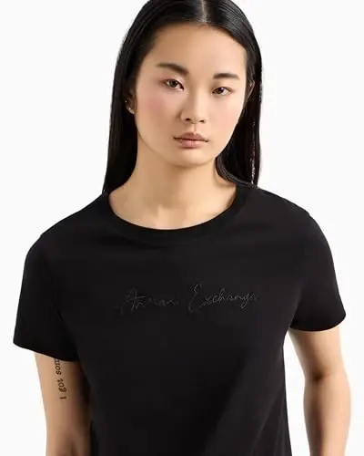 Armani Exchange Womens Regular Fit Monochromatic Signature Logo Tee - 2