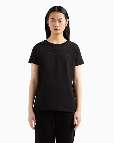 Armani Exchange Womens Regular Fit Monochromatic Signature Logo Tee - 4