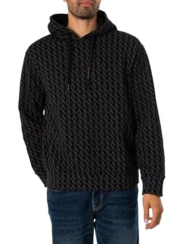 Armani Exchange mens All Over Print Cotton Hooded Sweatshirt - ARMANI
