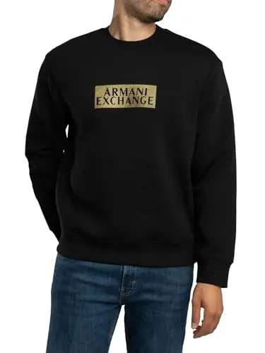 Armani Exchange mens Bonded Stretch Gold Logo Center Chest Crewneck Sweatshirt - ARMANI