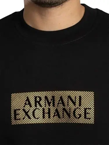 Armani Exchange mens Bonded Stretch Gold Logo Center Chest Crewneck Sweatshirt - 4