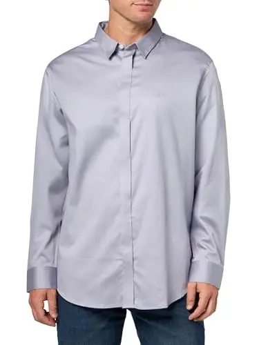 Armani Exchange Mens Long Sleeve Solid Slim Button Down Shirt 