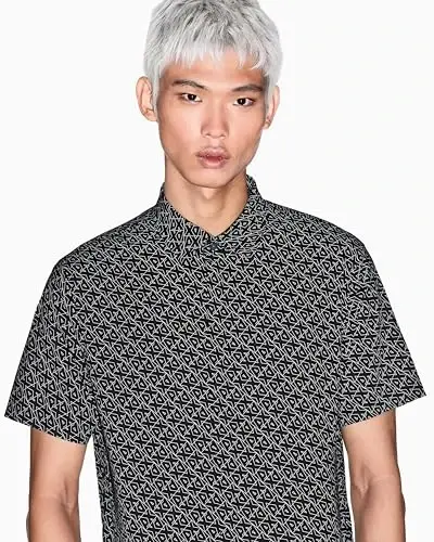 Armani Exchange Mens Short Sleeve Poplin Slim Button Down Shirt - 2