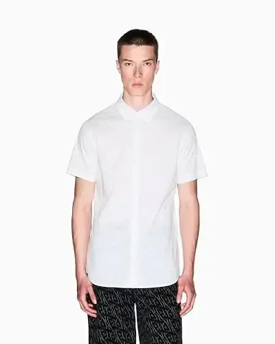Armani Exchange Mens Short Sleeve Poplin Slim Button Down Shirt - 4
