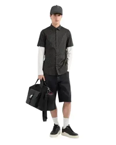 Armani Exchange Mens Short Sleeve Poplin Slim Button Down Shirt - 1