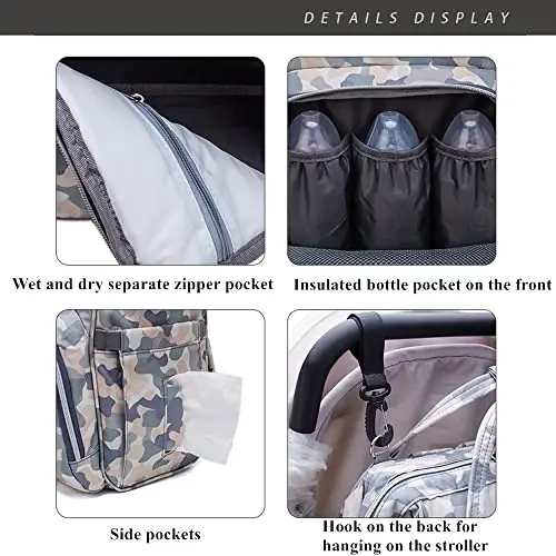Camo Diaper Bag Backpack Multi-Function Diaper Bag for Baby Care Essentials Waterproof Travel Baby Bag for Mom Dad - 3