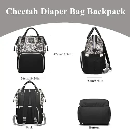 Leopard Print Diaper Bag Backpack Multi-Function Diaper Bag for Baby Care Waterproof Travel Baby Bag for Mom Gray - Leopard (1)