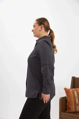 Armhole Crochet Detailed Plus Size Shirt Anthracite - BÜYÜKBEDENIZ (1)