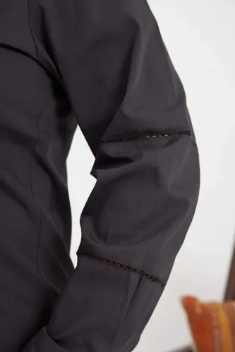 Armhole Crochet Detailed Plus Size Shirt Anthracite - 5