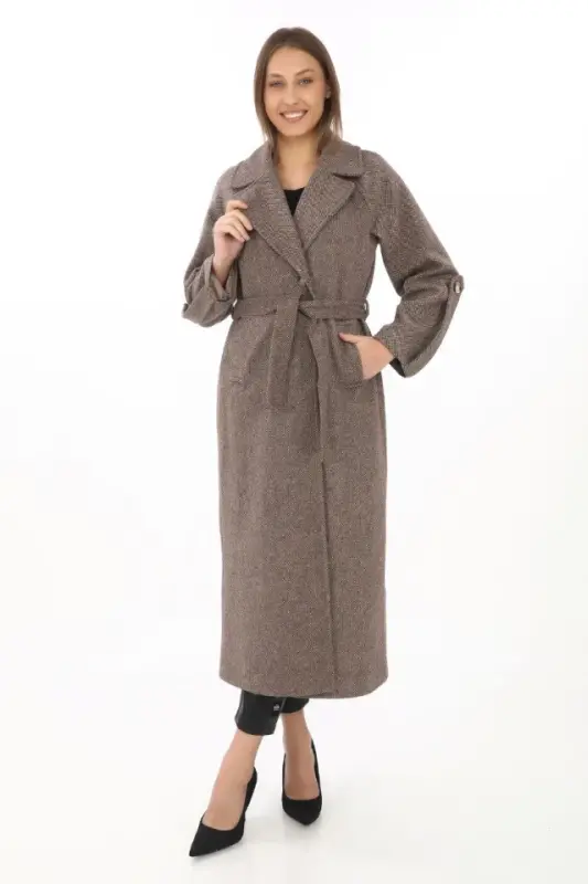 Armhole Epaulette Lined Cashmere Wool Coat - Mink - BÜYÜKBEDENIZ