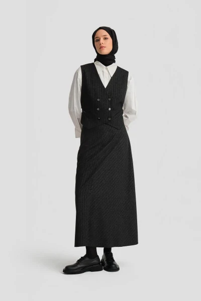 Armine 24K1721 Qora Rangli To'qima Yubka - 8