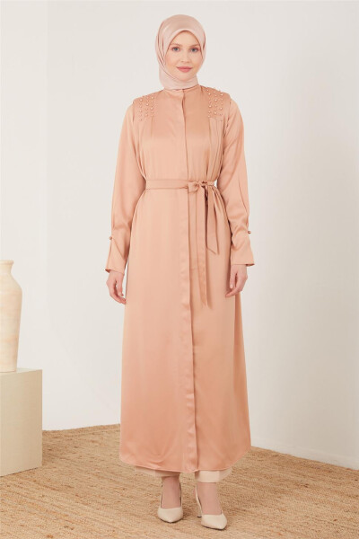 Armine Adjustable Sleeve Beaded Abaya 23Y8402 Latte - ARMINE (1)