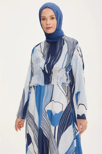 Armine Adjustable Waist Patterned Dress 22K9519 Blue - 3