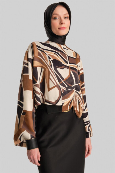 Armine Aplike Çiçekli Bluz 24Y3557 Kahverengi - 7