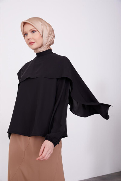 Armine Asymmetric Aller Detailed Elastic Waist Blouse 23K3425 Black - ARMINE (1)