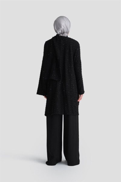 Armine Asymmetrical Cardigan with Sequined Fabric 24K5607 Black - 10