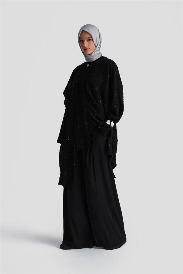 Armine Asymmetrical Cardigan with Sequined Fabric 24K5607 Black - 2