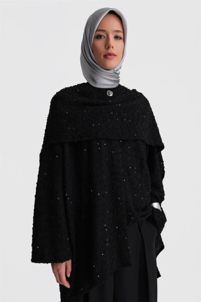 Armine Asymmetrical Cardigan with Sequined Fabric 24K5607 Black - 3