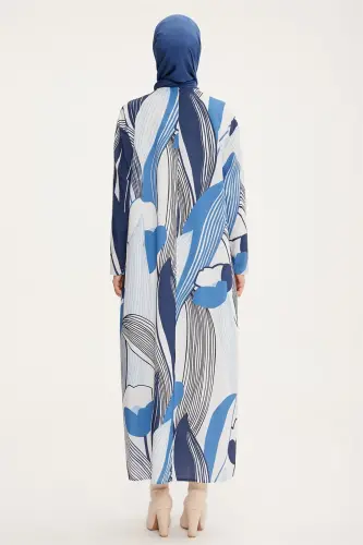 Armine Beli Ayarlanabilen Desenli Elbise 22K9519 Mavi - 5