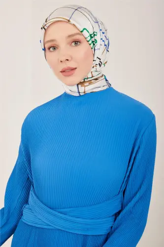 Armine Beli Chochqli Kamarli Pilili Ko'ylak 23Y9663 Kobalt - 1