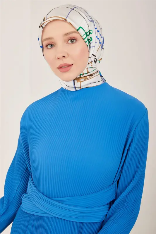 Armine Beli Chochqli Kamarli Pilili Ko'ylak 23Y9663 Kobalt - 1