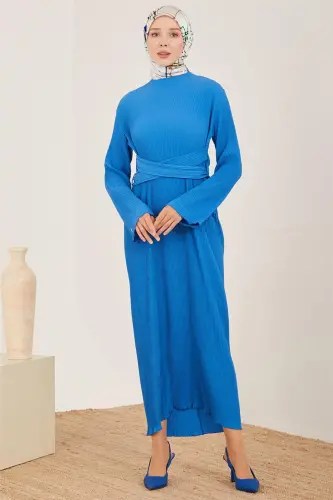 Armine Beli Chochqli Kamarli Pilili Ko'ylak 23Y9663 Kobalt - 2