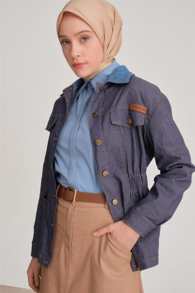 Armine Beli Lastikli Denim Ceket 24Y5408 Lacivert - ARMINE (1)