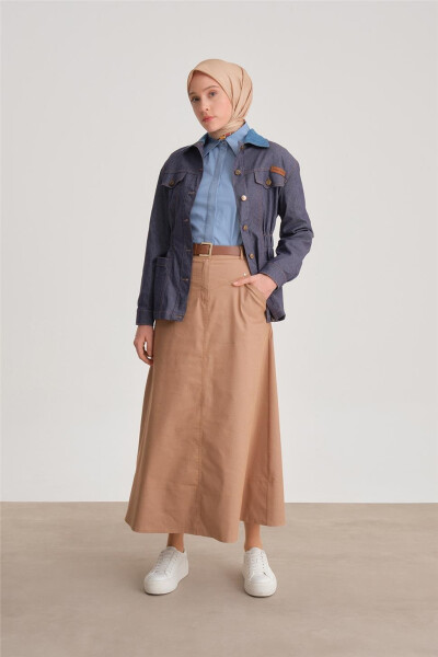 Armine Beli Lastikli Denim Ceket 24Y5408 Lacivert - 4