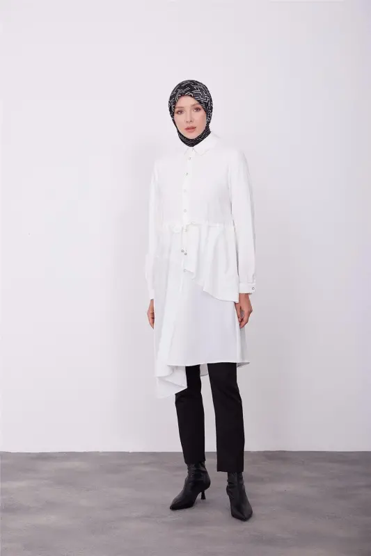 Armine Beli Tünelli Asimetrik Tunik 23K4707 Ekru - 2