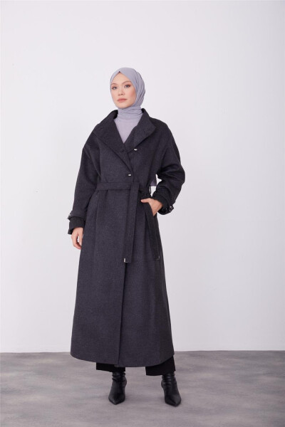 Armine Belted Coat with Puff Sleeves 23K8600 Anthracite - 7